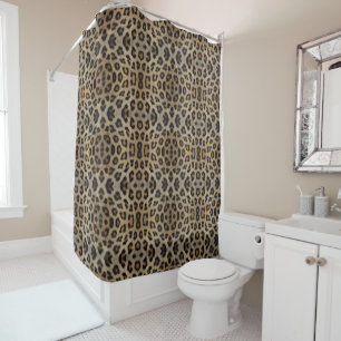 Trendy stylish leopard fur print animal pattern shower curtain