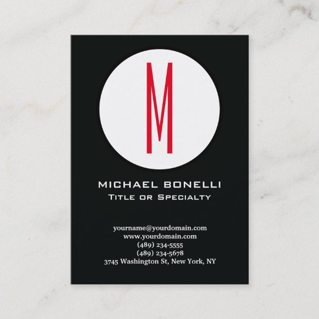 Trendy stylish modern red monogram black white business card (Front)