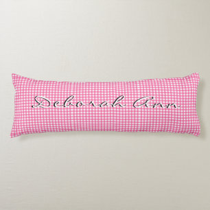 Trendy Stylish Pink Gingham Personalised Body Cushion