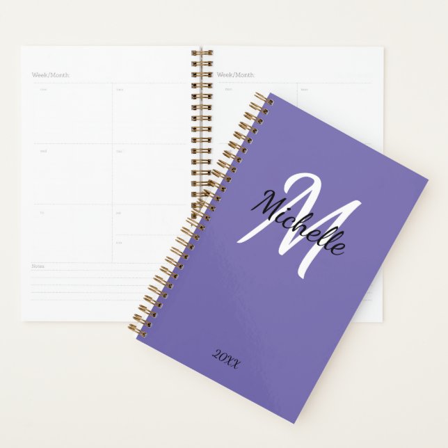 Trendy Stylish Purple Monogram Name + Initial Planner (Display)