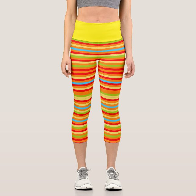 Trendy Stylish Rainbow Stripes Capri Leggings (Front)