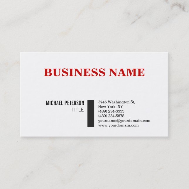 Trendy Stylish Red White Charming Business Card (Front)