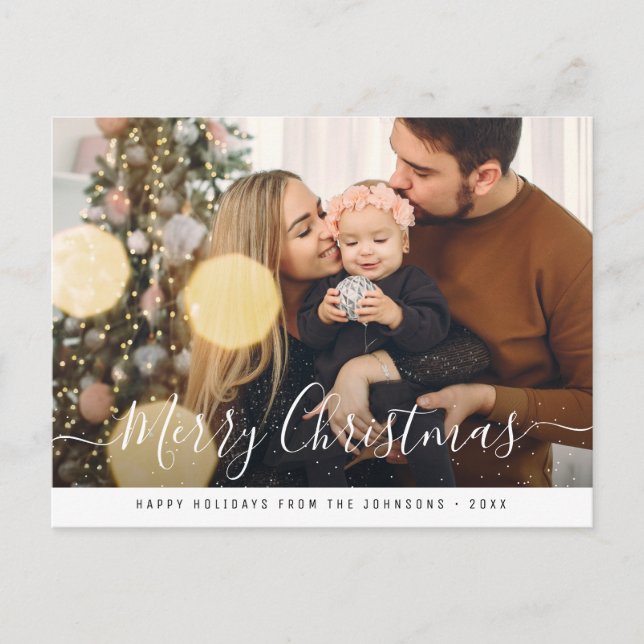 Trendy stylish script Merry Christmas Postcard (Front)