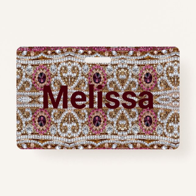 trendy stylish silver gold burgundy pink bohemian  ID badge (Front)
