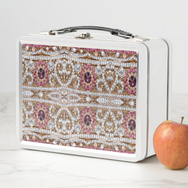 trendy stylish silver gold burgundy pink bohemian  metal lunch box (In Situ)