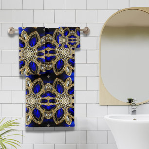 trendy stylish turquoise gold silver deep blue  bath towel set