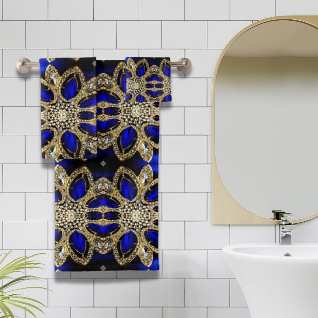 trendy stylish turquoise gold silver deep blue  bath towel set (trendy stylish turquoise gold silver deep blue bath towel set)