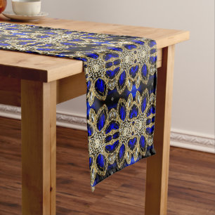 trendy stylish turquoise gold silver deep blue medium table runner