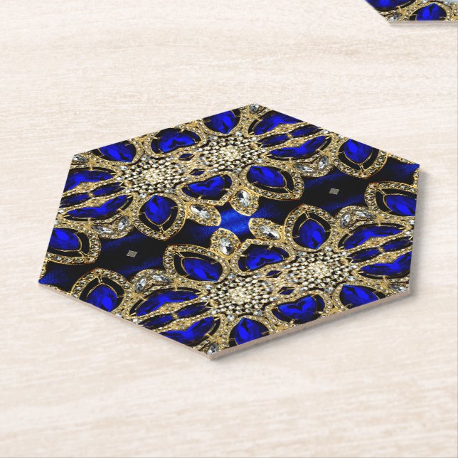 trendy stylish turquoise gold silver deep blue  paper coaster (Angled)