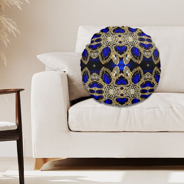 trendy stylish turquoise gold silver deep blue  round cushion (trendy stylish turquoise gold silver deep blue round pillow)