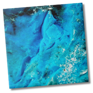 Trendy Stylish Vibrant Aqua Blue Mineral Stone Ceramic Tile