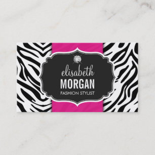 Trendy Stylish Zebra Print Diamond Girly Hot Pink Business Card