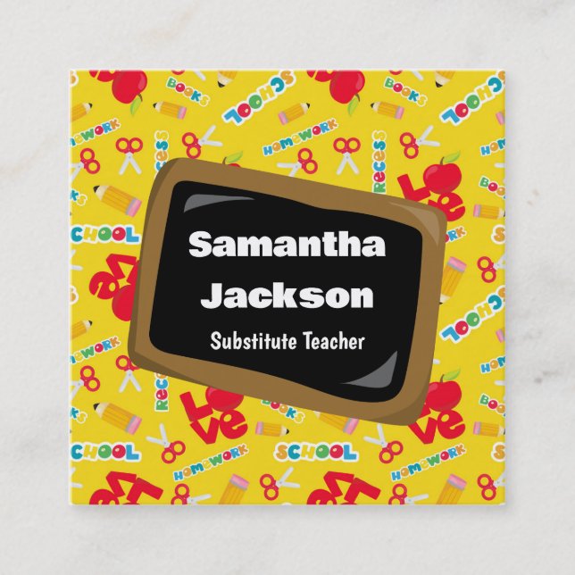 Trendy Substitute Teacher  Square Business Card (Front)