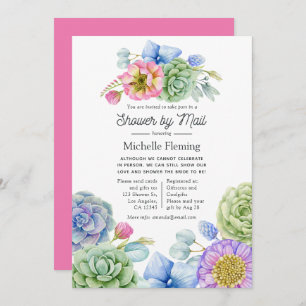Trendy Succulent Floral Bridal Shower by Mail Invitation