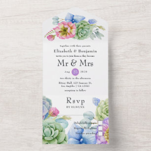 Trendy Succulent Tropical Floral Wedding All In On One Invitation