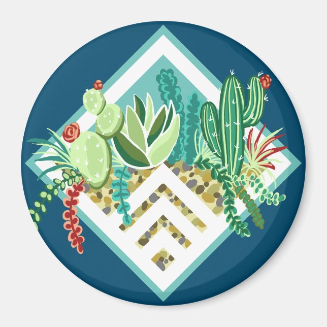Trendy Succulents & Cactus Geometric Terrarium Magnet (Front)