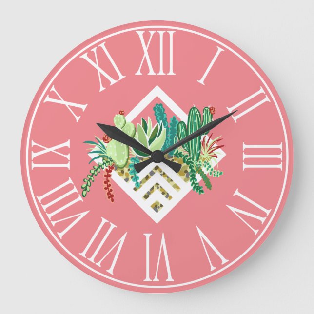 Trendy Succulents & Cactus Terrarium Large Clock (Front)