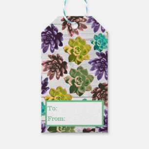 Trendy Succulents & White Wood Gift Tags