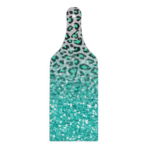 trendy summer aqua green leopard animal print cutting board