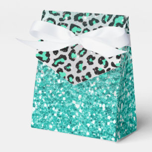 trendy summer aqua green leopard animal print favour box