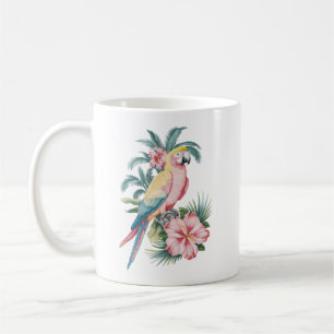 Trendy  Summer beach Parrot and Hibiscus Flowers   Coffee Mug