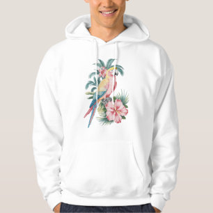 Trendy  Summer beach Parrot and Hibiscus Flowers   Hoodie