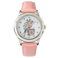 Trendy Summer beach Parrot and Hibiscus Flowers