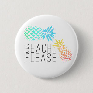 trendy summer "beach please", colourful pineapple 6 cm round badge