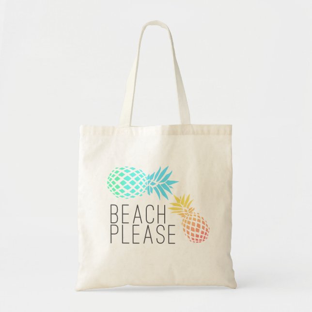 trendy summer "beach please", colourful pineapple tote bag (Front)