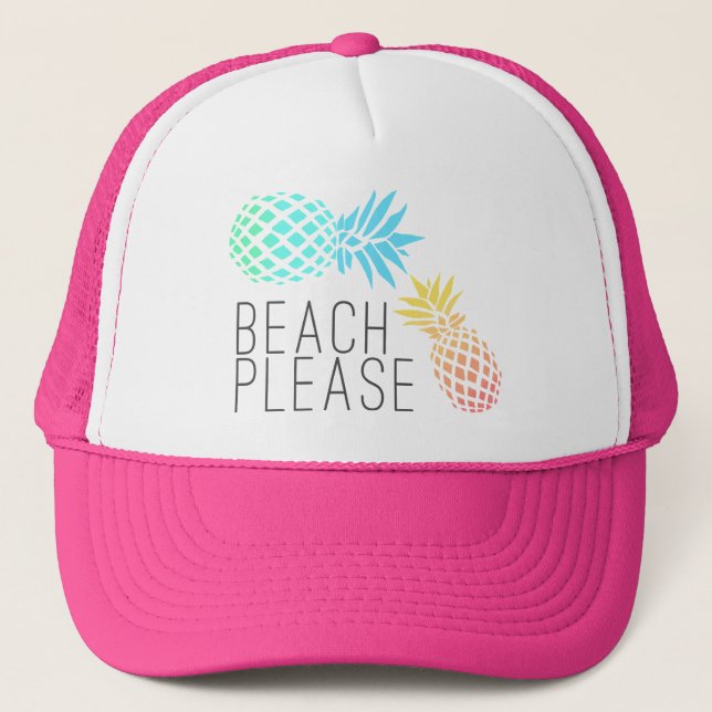 trendy summer "beach please", colourful pineapple trucker hat (Front)