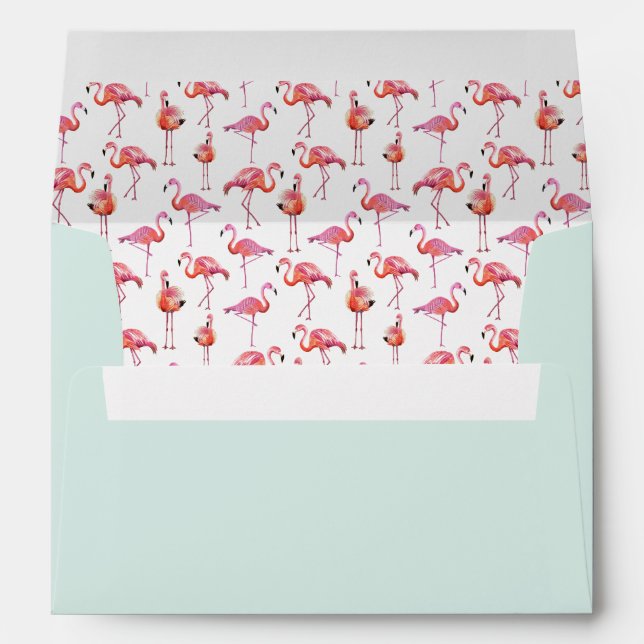 Trendy Summer Blue & Pink Flamingo Pattern Envelope (Back (Bottom))