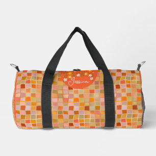 Trendy summer chic orange mosaic duffle bag
