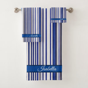 Trendy Summer Navy Blue Boat Stripes Collection Bath Towel Set