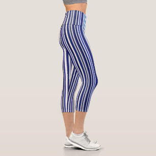 Trendy Summer Navy Blue Boat Stripes Collection Capri Leggings