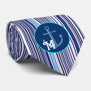 Trendy Summer Navy Blue Boat Stripes Collection Tie