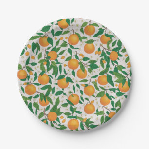 Trendy Summer Oranges Citrus Fruit Blossom Pattern Paper Plate