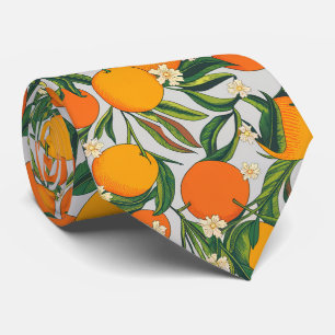 Trendy Summer Oranges Citrus Fruit Blossom Pattern Tie
