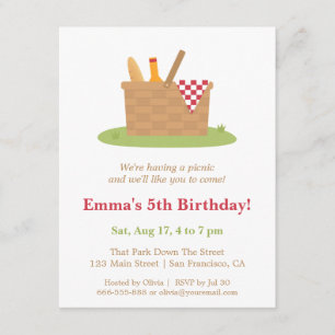 Trendy Summer Picnic Birthday Party Invitations