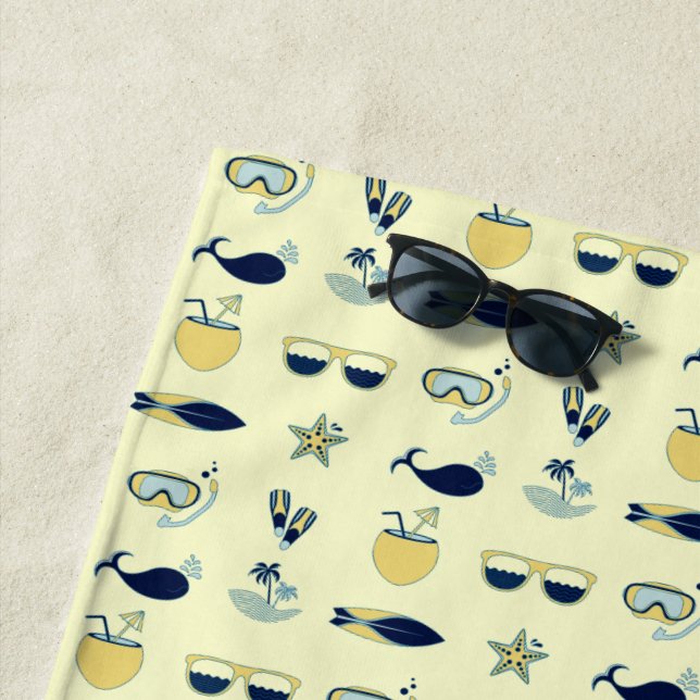 Trendy Summer Symbols Pattern Beach Towel (In Situ)