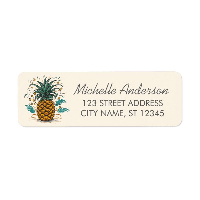 Trendy Summer Tropical Pineapple Return Address  Label (Front)