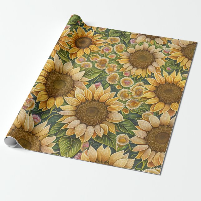 Trendy Sunflower Beautiful Collection Wrapping Paper (Unrolled)