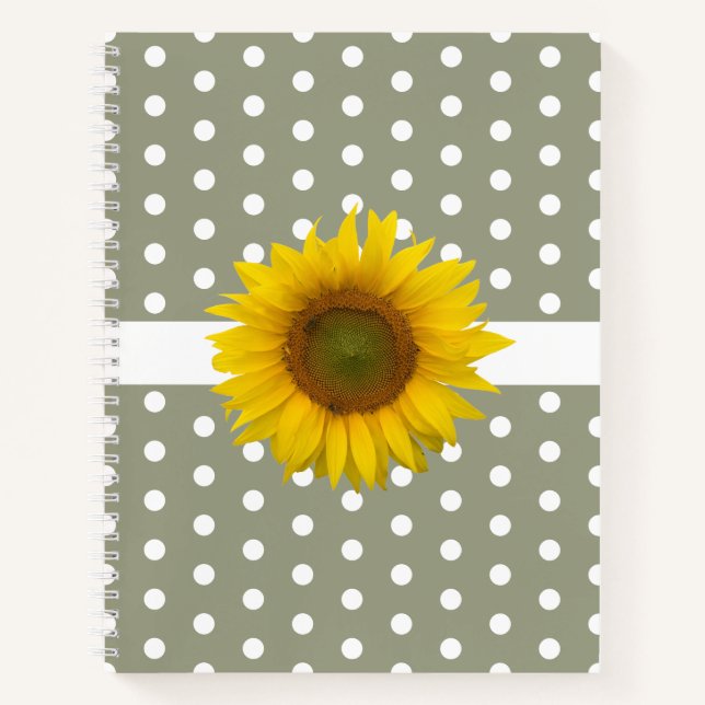 Trendy Sunflower Polka Dots Simple Green    Notebook (Front)