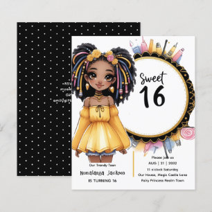 Trendy Sweet 16 Black Teen Birthday Black Gold