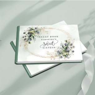 Trendy Sweet 16 bohemian sage green eucalyptus Guest Book