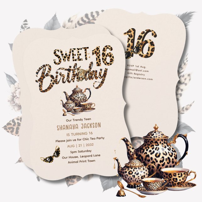 Trendy Sweet 16 Leopard Print Tea Party  Invitation (Creator Uploaded)