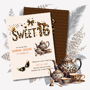 Trendy Sweet 16 Leopard Print Tea Party Invitation