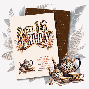 Trendy Sweet 16 Leopard Print Tea Party Invitation