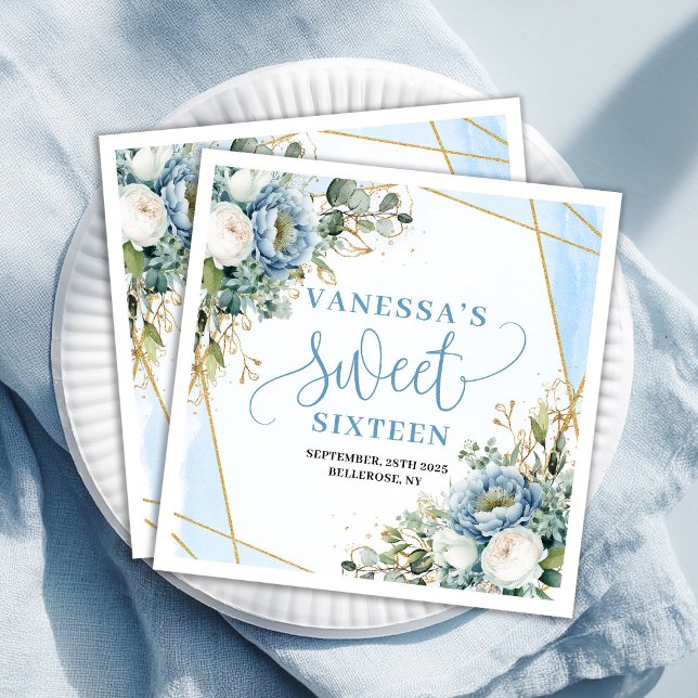 Trendy Sweet 16th Dusty Blue and Gold Party Napkin (Trendy Sweet 16th Dusty Blue and Gold Party Napkins)