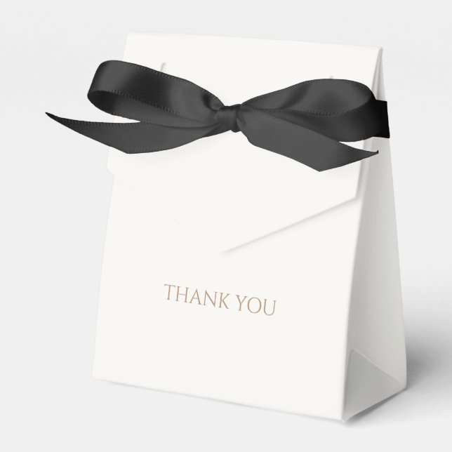 Trendy Taupe & Ivory Script Wedding Thank You Favour Box (Front Side)