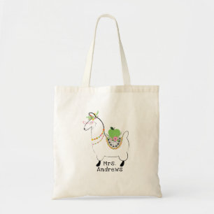 Trendy Teacher Llama Green Apple Floral Tote Bag